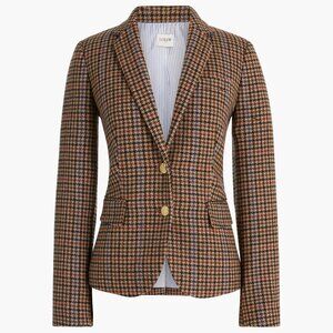 J. Crew Women's Wool-Blend Schoolboy Blazer in Camel Multi Houndstooth